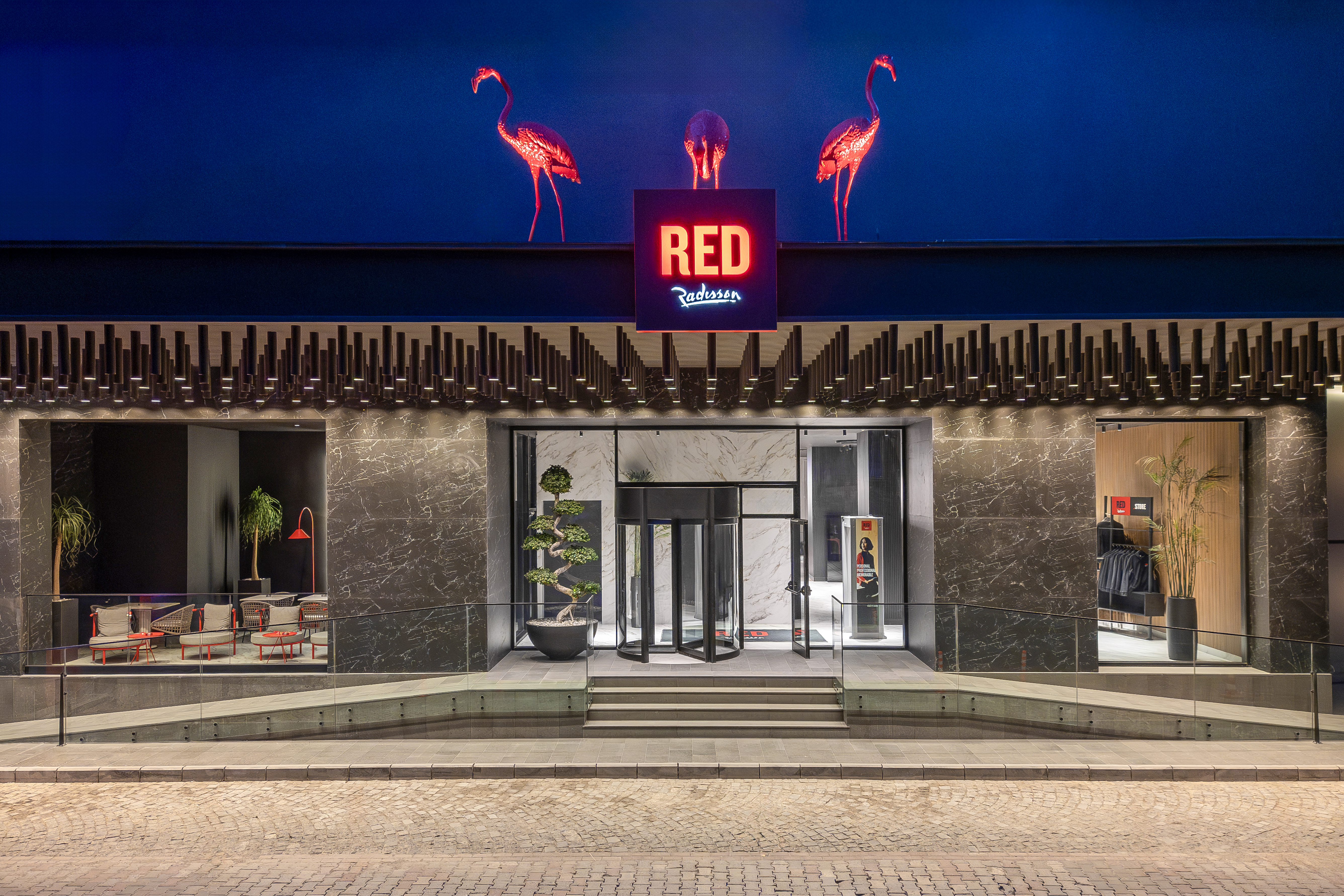 Radisson RED İzmir entrance at night